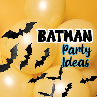 batman party ideas with bats and gold balloons